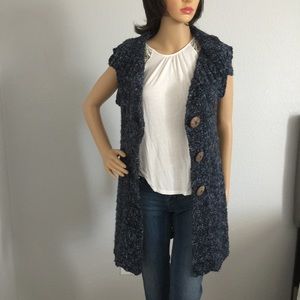 Chico's Blue & Black Sleeveless Sweater/Cardigan